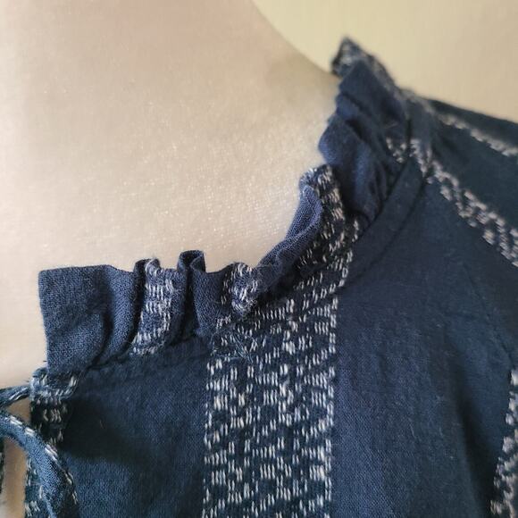 Wonderly Sheer Boho Shirt Top SZ Large Festival‎ Western Country Striped Ruffles - Picture 6 of 13